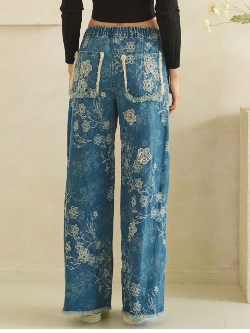 ❤️ OLI & HALI “ Alexandria “OLI AND HALI FLORAL PATCH EMBROIDERED DENIM PANTS 35 - Picture 7 of 7